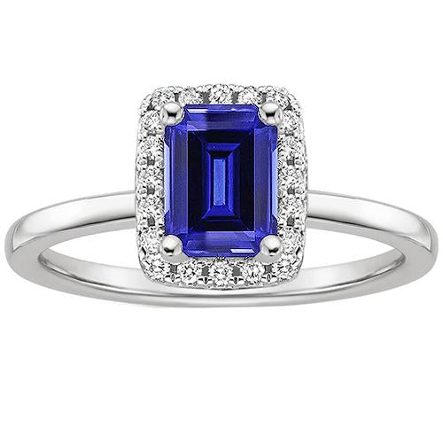Women Engagement Ring Emerald Sri Lankan Sapphire & Diamond 4 Carats