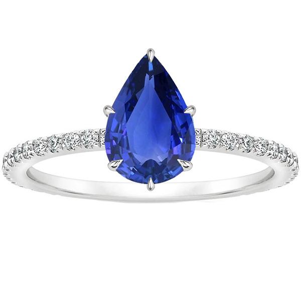 Women Engagement Ring Pear Blue Sapphire & Pave Set Diamonds 4 Carats