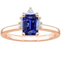Women Engagement Ring Radiant Blue Sapphire & Diamond 3.50 Carats