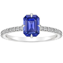 Women Engagement Ring White Gold Blue Sapphire & Diamond 4 Carats
