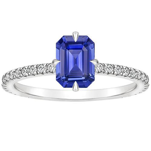 Women Engagement Ring White Gold Blue Sapphire & Diamond 4 Carats