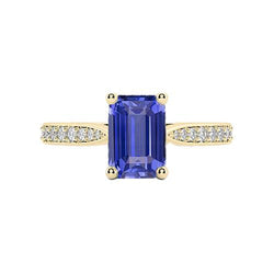 Women Gemstone Jewelry Blue Sapphire Ring Accented Diamonds 3 Carats