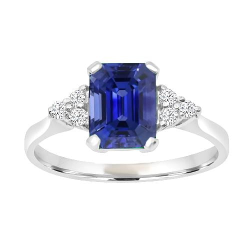 Women Gemstone Ring Emerald Ceylon Sapphire & Round Diamonds 3 Carats