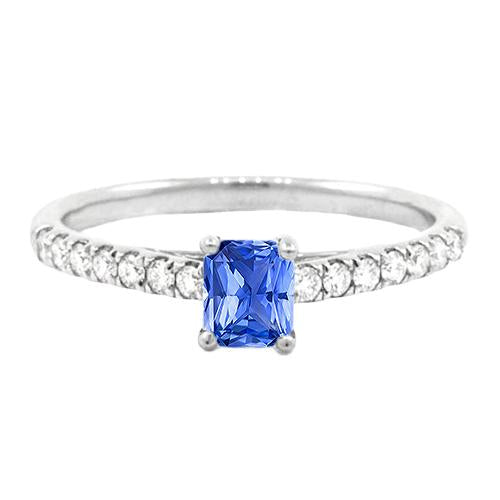 Women Gemstone Ring With Diamonds Radiant Cut Sapphire 1.50 Carats