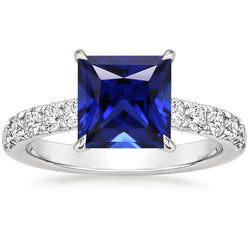 Women Gold Natural Earth Mined Diamond Engagement Ring Ceylon Sapphire Center 5.50 Carats