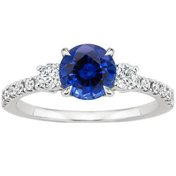 Women Gold Diamond Ring Blue Sapphire 3 Stone Style Ring 3 Carats New