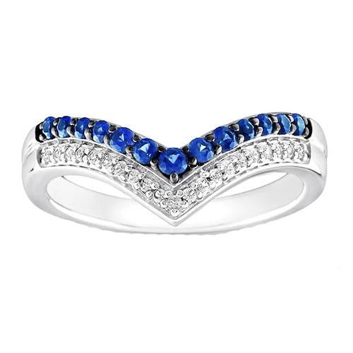 Women Gold Ring Enhancer Round Diamond & Blue Sapphire Stones 2 Carats