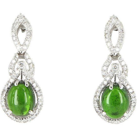 Women Green Tourmaline Diamond Dangle Earring Gold 14K 21.02 Ct