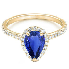 Women Halo Diamond Ring Pear Sri Lankan Sapphire 5 Carats