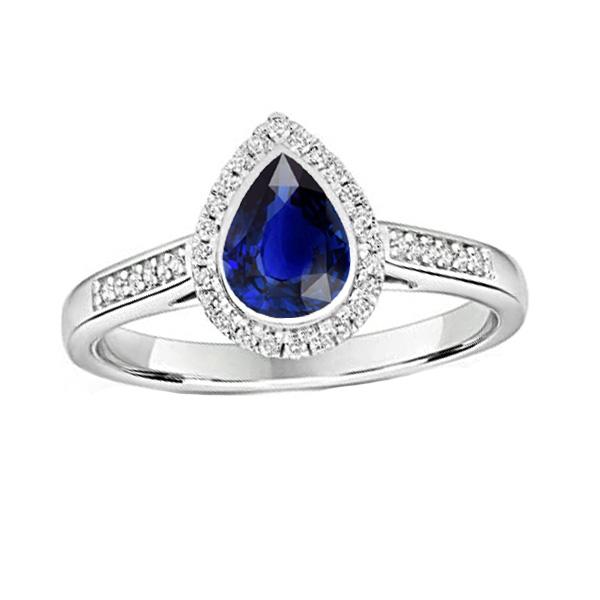 Women Halo Ring Deep Blue Sapphire & Round Diamond Accents 3 Carats