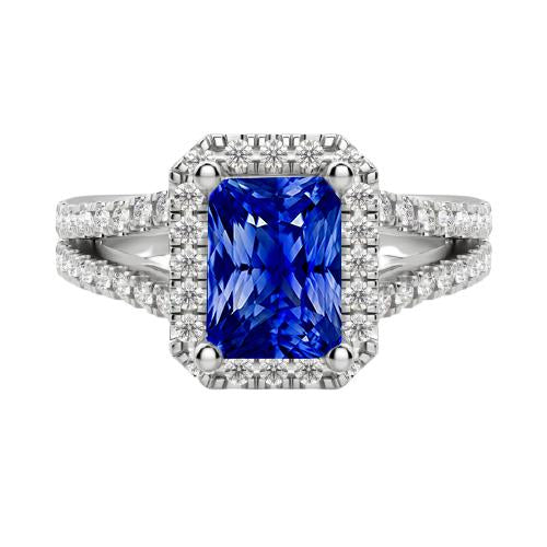 Women Halo Ring Round Diamond Radiant Cut Sapphire Jewelry 3.50 Carats