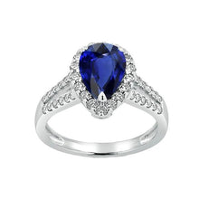 Women Halo Ring Split Shank Pear Ceylon Sapphire & Diamonds 3 Carats
