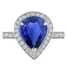 Women Halo Wedding Ring Pear Blue Sapphire & Diamonds 4.50 Carats