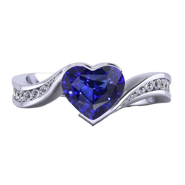 Women Heart Gemstone Ceylon Sapphire Ring Tension Style 3 Carats