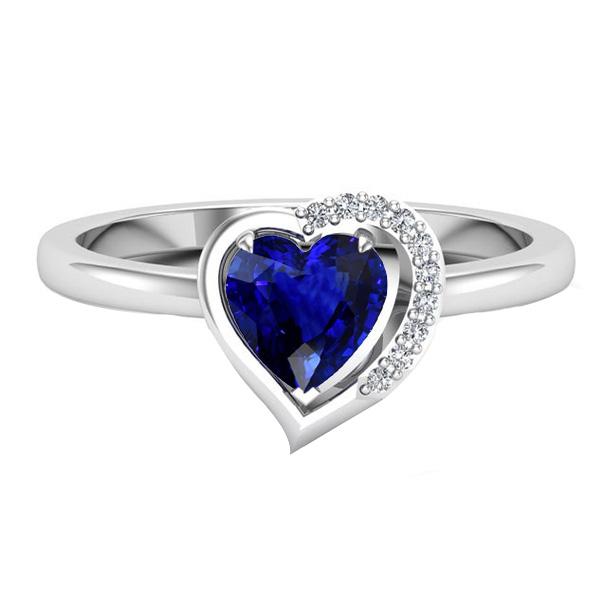 Women Heart Gemstone Ring Blue Sapphire 2 Carats Prong Set Diamonds