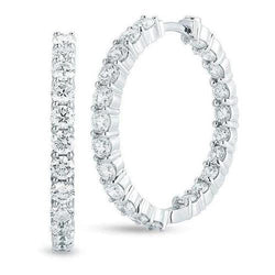 Women Hoop Earrings 7 Ct Round Cut Diamonds White Gold 14K