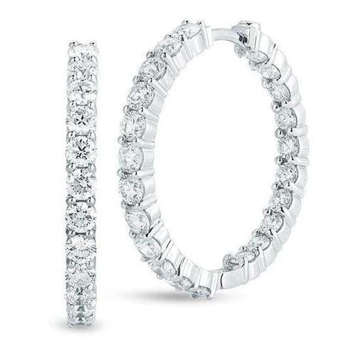 Women Hoop Earrings 7.00 Ct Round Cut Diamonds White Gold 14K