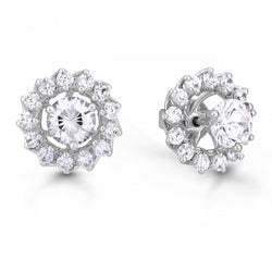 Women Jackets Studs Halo Earring Round Cut 1.30 Carats White Gold 14K Natural Earth Mined Diamond