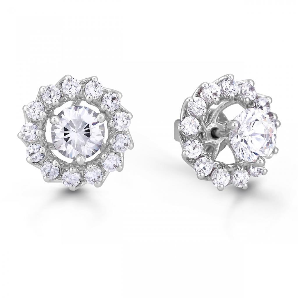 Women Jackets Studs Halo Earring Round Cut 1.30 Carats White Gold 14K