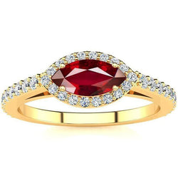Women Red Marquise Cut Ruby Natural Earth Mined Diamond Ring 3.50 Carats Yellow Gold 14K