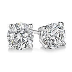 Women Round Cut 4.00 Carats Natural Earth Mined Diamond Stud Earring Solid White Gold 14K