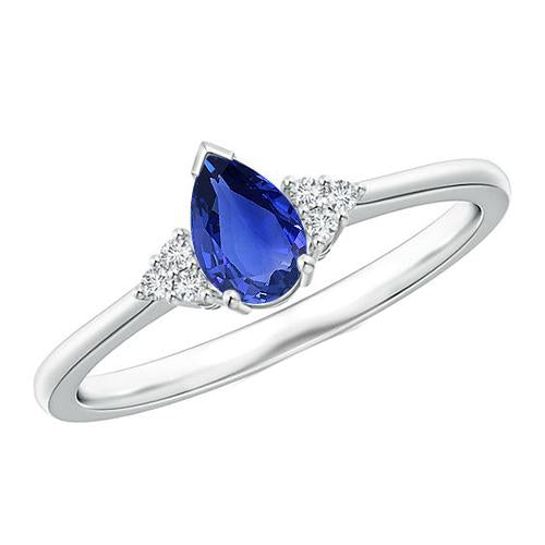 Women Round Diamond Ring Pear Ceylon Sapphire With Accents 3.25 Carats