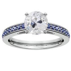 Women Round Old Miner Natural Earth Mined Diamond Blue Sapphire Ring 4.50 Carats
