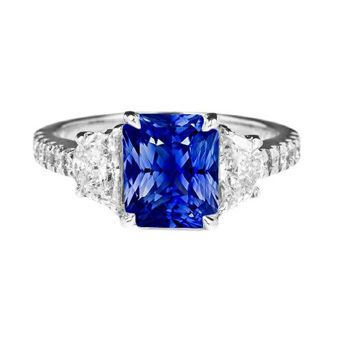 Women Sapphire Ring Half Moon Round Accents 3 Stone Style 3.50 Carats