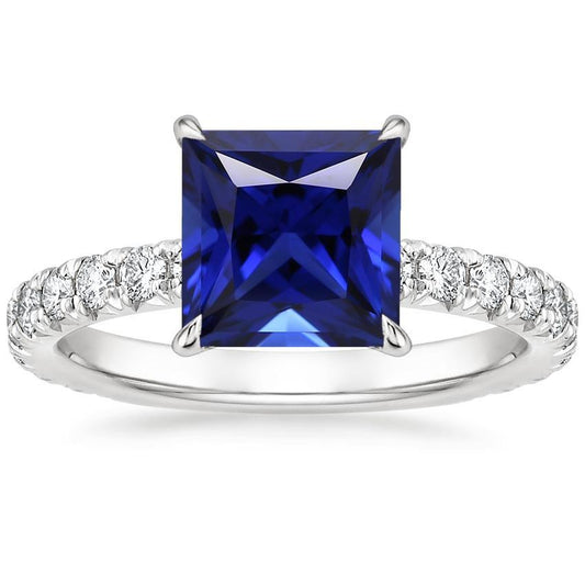 Women Solitaire Accent Ring Blue Sapphire and Diamond 5.5 Carat