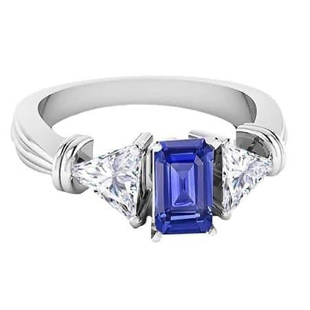 Women Solitaire Emerald Sri Lankan Sapphire Ring 1.50 Carats