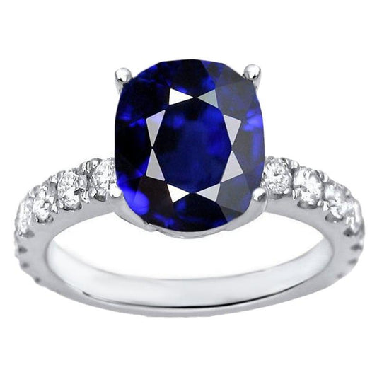 Women Solitaire Oval Cut Sapphire Ring & Accented Diamonds 5.50 Carats