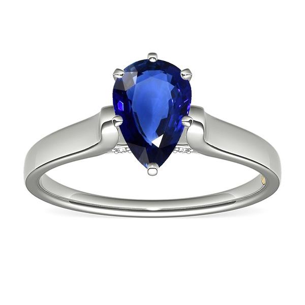 Women Solitaire Pear Sri Lankan Sapphire Ring White Gold 2 Carats