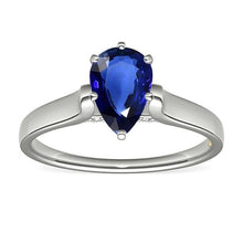 Women Solitaire Pear Sri Lankan Sapphire Ring White Gold 2 Carats