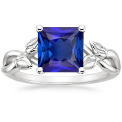 Women Solitaire Ring 5 Carats Princess Blue Sapphire Stone White Gold