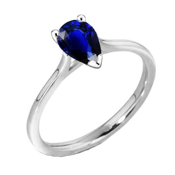 Women Solitaire Ring Pear Shaped Ceylon Sapphire 14K Gold 1 Carat