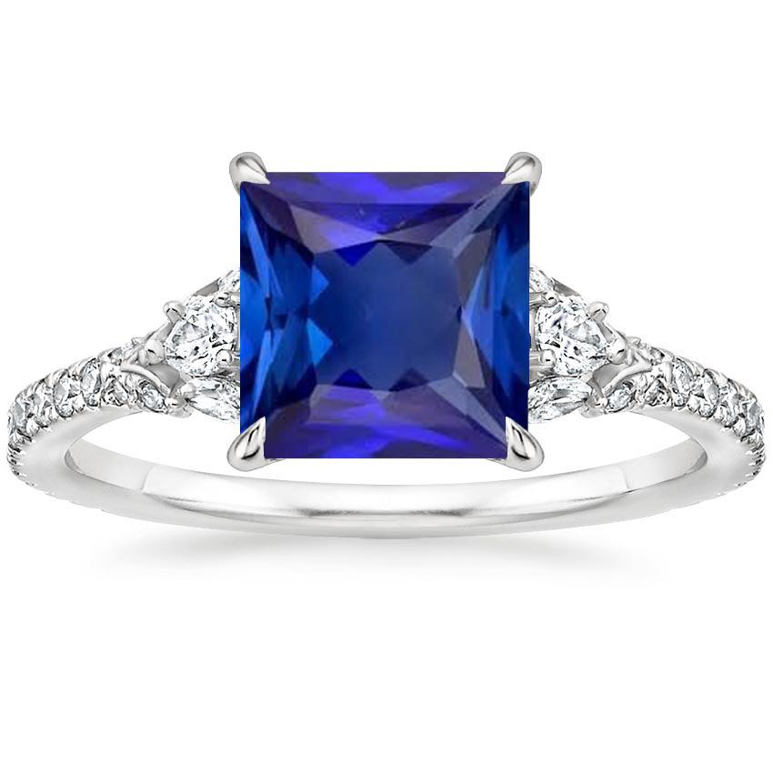 Women Solitaire Ring Princess Blue Sapphire With Accents 6 Carat Gold