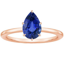 Women Solitaire Ring Rose Gold Pear Ceylon Sapphire Prong Set 4 Carats