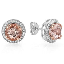 Women Studs Earrings 10.70 Ct Morganite Diamond White Gold 14K