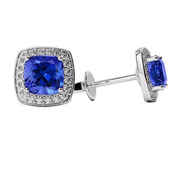Women Studs Earrings 4.50 Carats Tanzanite With Natural Earth Mined Diamonds Jewellery