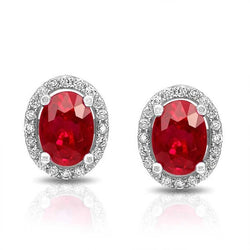 Women Studs Earrings 5.40 Carats Ruby With Natural Earth Mined Diamonds Gold White 14K