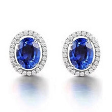 Women Studs Earrings 5.80 Carats Sapphire With Diamonds Gold 14K