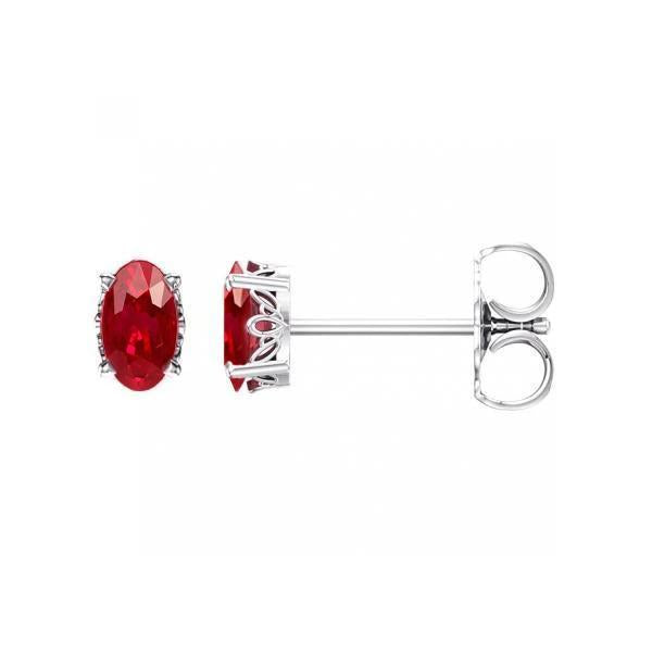 Women Studs Earrings Red Ruby Oval Cut 3 Carats White Gold 14K