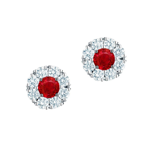 Women Studs Earrings Ruby And Diamonds 4 Carats White Gold 14K