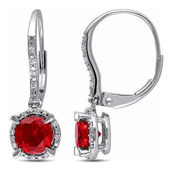 Women White Gold Red Ruby And Diamond Hoop Earring 3.68 Carats