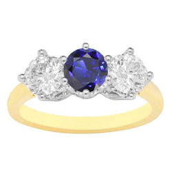 Women's 3 Stone Blue Sapphire Diamond Ring 3.50 Carats Two Tone 14K