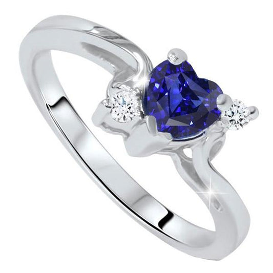 Women's 3 Stone Heart Ceylon Sapphire & Round Diamond Ring 1.75 Carats