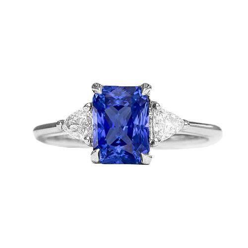 WomenÃ¢â‚¬â„¢s 3 Stone Radiant Sapphire Ring & Trillion Diamonds 2.25 Carats