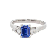 Womenâ€™s 3 Stone Ring Emerald Ceylon Sapphire & Pear Diamonds 2 Carats