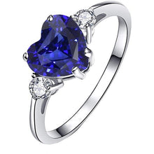 Womens 3 Stone Ring Heart Ceylon Sapphire & Round Diamonds 2.50 Carats