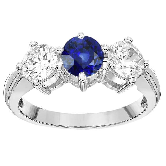 Women's 3 Stone Ring Round Blue Sapphire Diamonds Jewelry 5.50 Carats